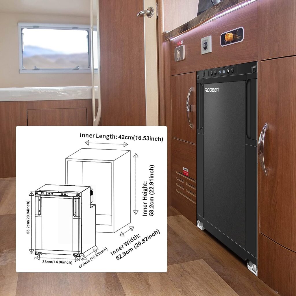 【Upgraded】BODEGA 12 Volt Refrigerator, RV Refrigerator APP Control , 45L(1.6cu.ft) RV Fridge and Freezer, 12 Volt Car Refrigerator with Lock, (-4℉-46℉) Travel Refrigerator Fridge for Truck, RV, Camping, Travel - 12/24V DC