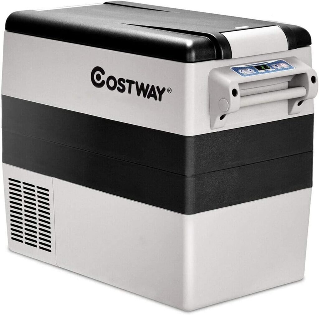 COSTWAY Car Refrigerator, 55-Quart Dual-zone Electric Cooler with Shockproof, LCD Display, 12V/24V DC, 100-240V AC, -4°F to 50°F, Portable Car Fridge for RV Truck Travel Home Camping Vehicles, Gray