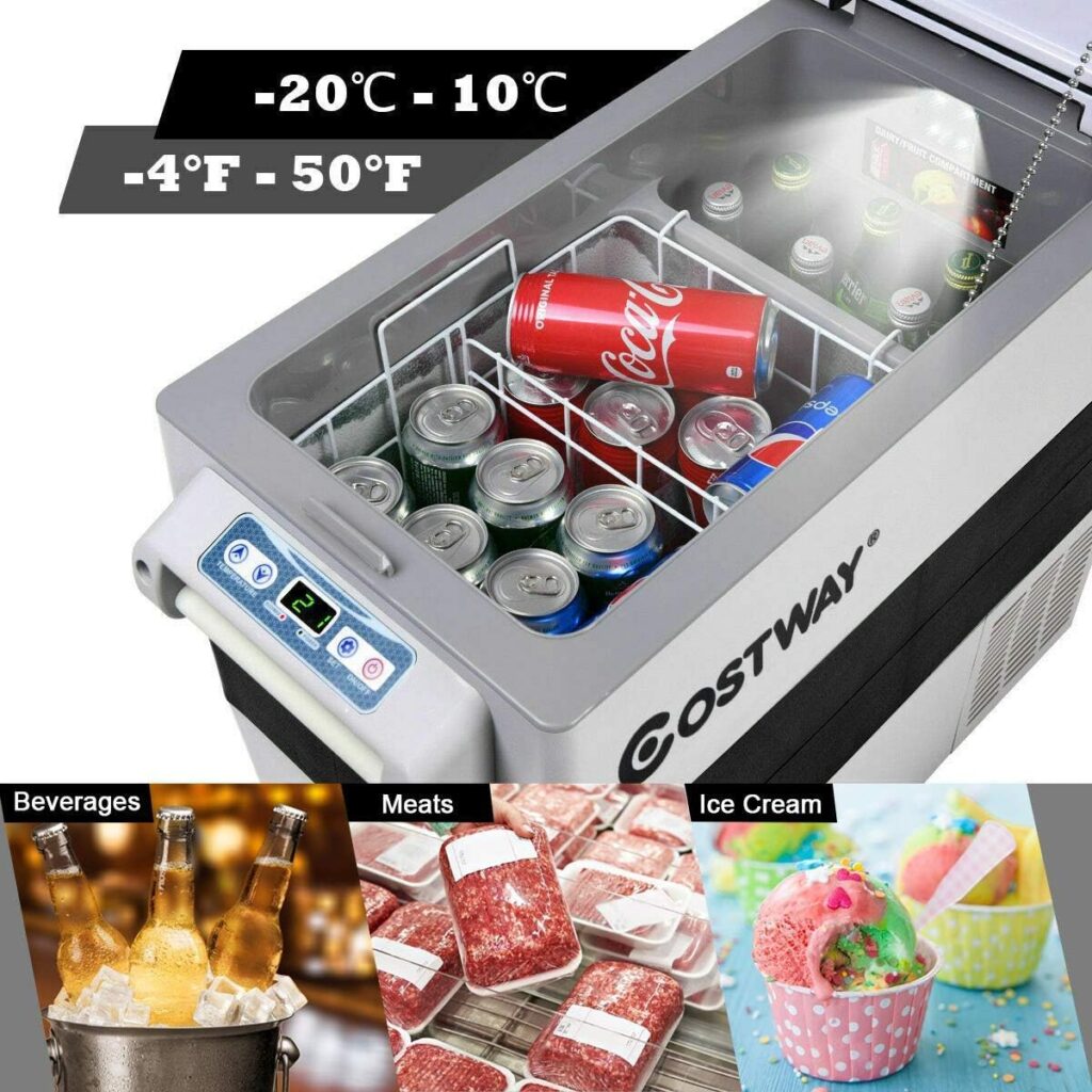 COSTWAY Car Refrigerator, 55-Quart Dual-zone Electric Cooler with Shockproof, LCD Display, 12V/24V DC, 100-240V AC, -4°F to 50°F, Portable Car Fridge for RV Truck Travel Home Camping Vehicles, Gray
